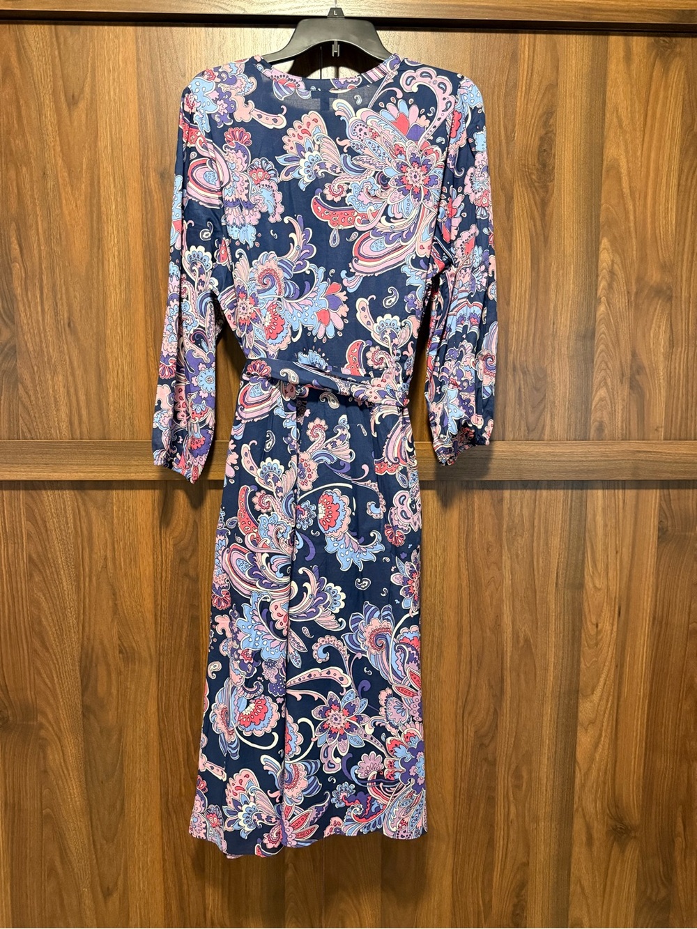 NWT Talbots Navy Paisley Long-Sleeve Tie-Waist Midi Dress, Size 16 - Picture 4 of 7